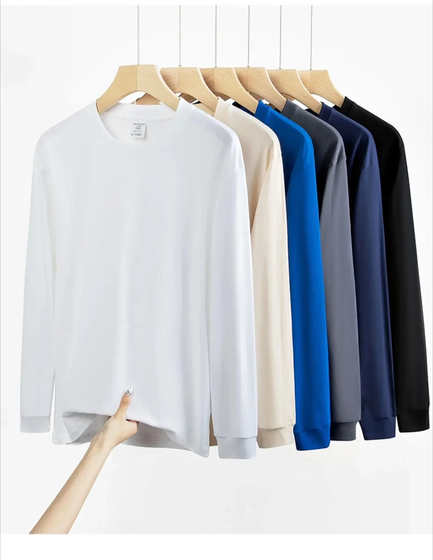 300G Heavy-duty Lange ärmeln Herbst T-shirt männer Reine Baumwolle Rundhals Reine Weiß Amerikanischen Lose Bodenbildung hemd Frauen – Detail 2