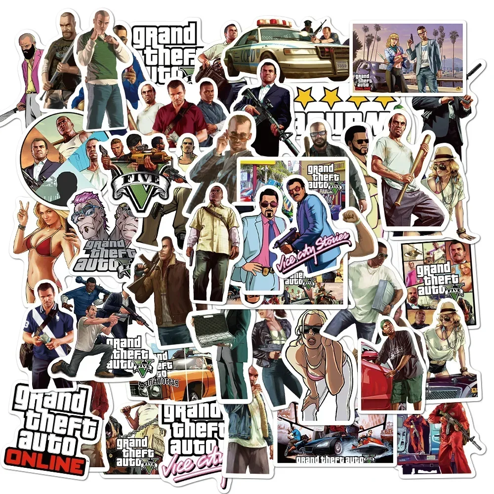 Decorative Stickers 50Pcs Game GTA for Laptop Skateboard Guitar Phone Luggage Car Vinyl DIY Decals