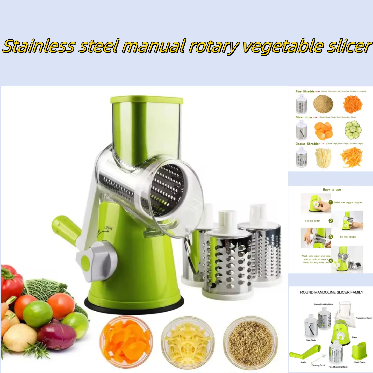 Kitchen Best stainless steel manual rotating vegetable slicer with 3 sharp stainless steel buckets vegetable cheese chopper 1