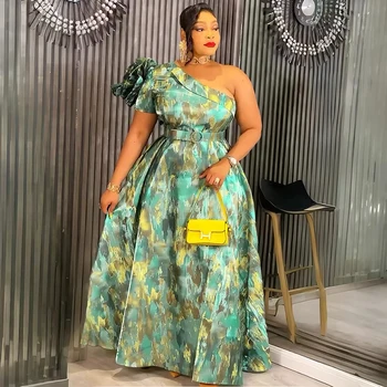 One-Shoulder Party Dresses For Women African Dashiki Print Maxi Robes Prom Celebrant Birthday Evening Gowns Elegant Lady Clothes 1