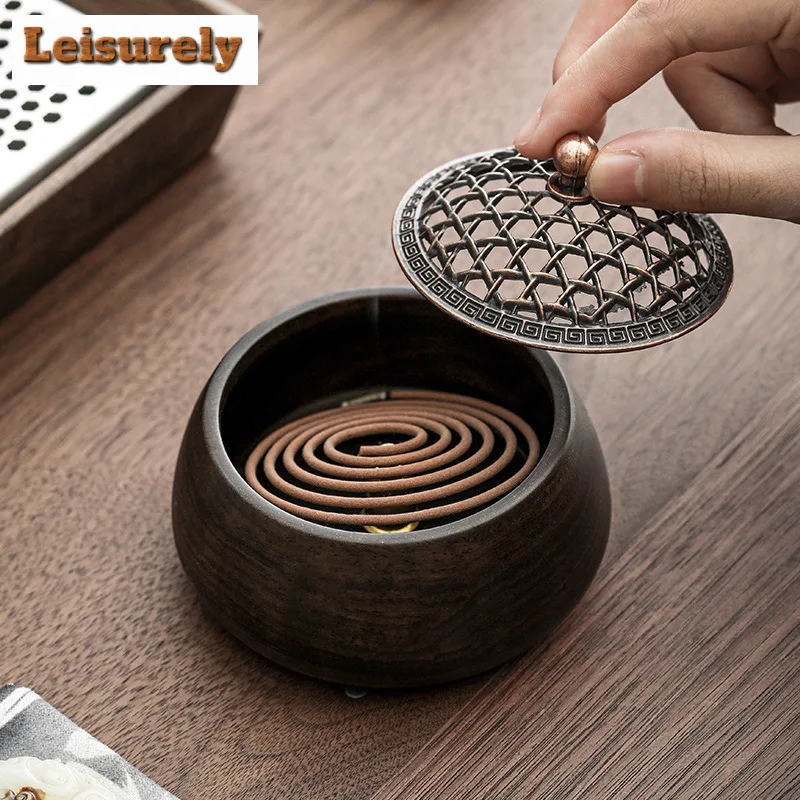 Zen Sandalwood Round Incense Holder Antique Incense Burners Mosquito Coil Holder Scented Aromatic Candles Drinkware Ornaments