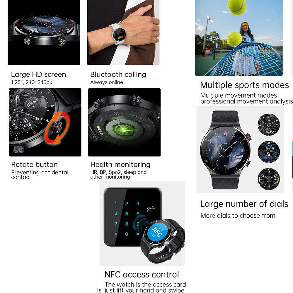 QW33 Ʈ ġ  ȭ NFC ECG + PPG   ȸ ư  ƮϽ Smartwatch ȵ̵ IOS