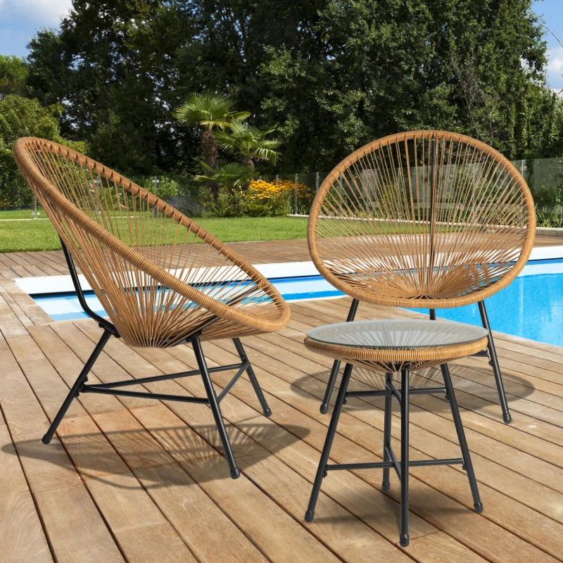 regeren Logisch Marxisme Tuinmeubelen Set, Rotan Effect Snoer, 3 Stuks, Voor Bistro, Terras, Balkon,  eenvoudige Montage, 2 Ei Stoelen En 1 Salontafel| | - AliExpress