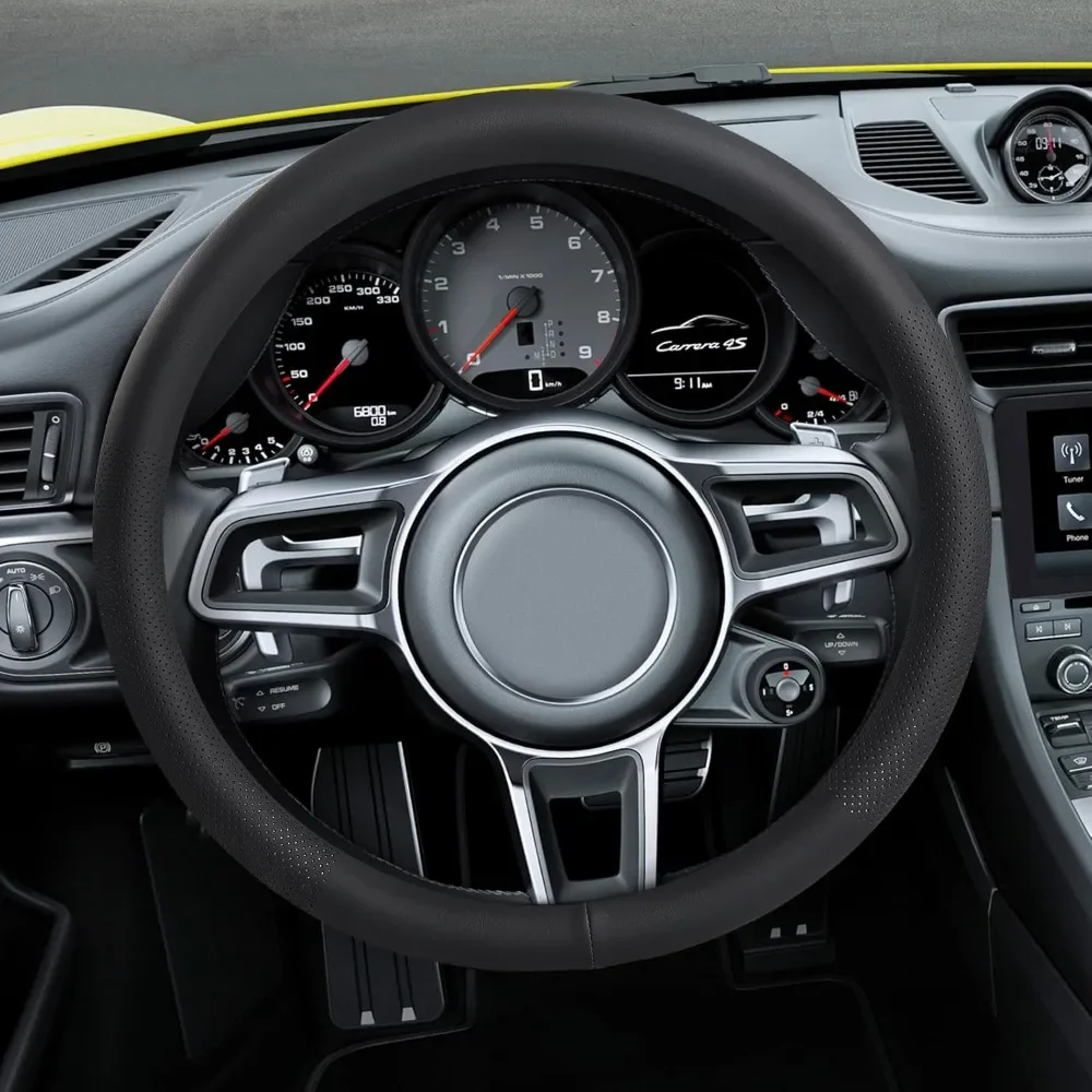 Auto-Lenkradbezug, universeller, ultradünner, rutschfester Leder-Lenkradbezug, Innenausstattung für Autoteile, 37–38 cm, 14,5–15 Zoll
