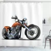 Motorcycle Shower Curtain Horsepower Adventurous Journey Freedom Ride Masculine Vehicle Bathroom Curtains Decor Set with Hooks 2