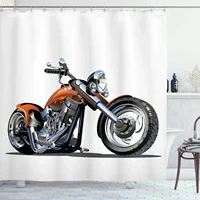Motorcycle Shower Curtain Horsepower Adventurous Journey Freedom Ride Masculine Vehicle Bathroom Curtains Decor Set with Hooks 2