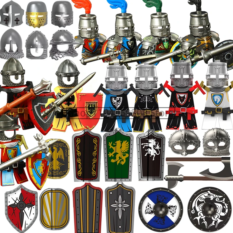 Mittelalterliche Figur MOC Baustein Schloss Rüstung Templer Ritter Miliz Soldaten Gunners Schild Helm Montage Ziegel Spielzeug N10