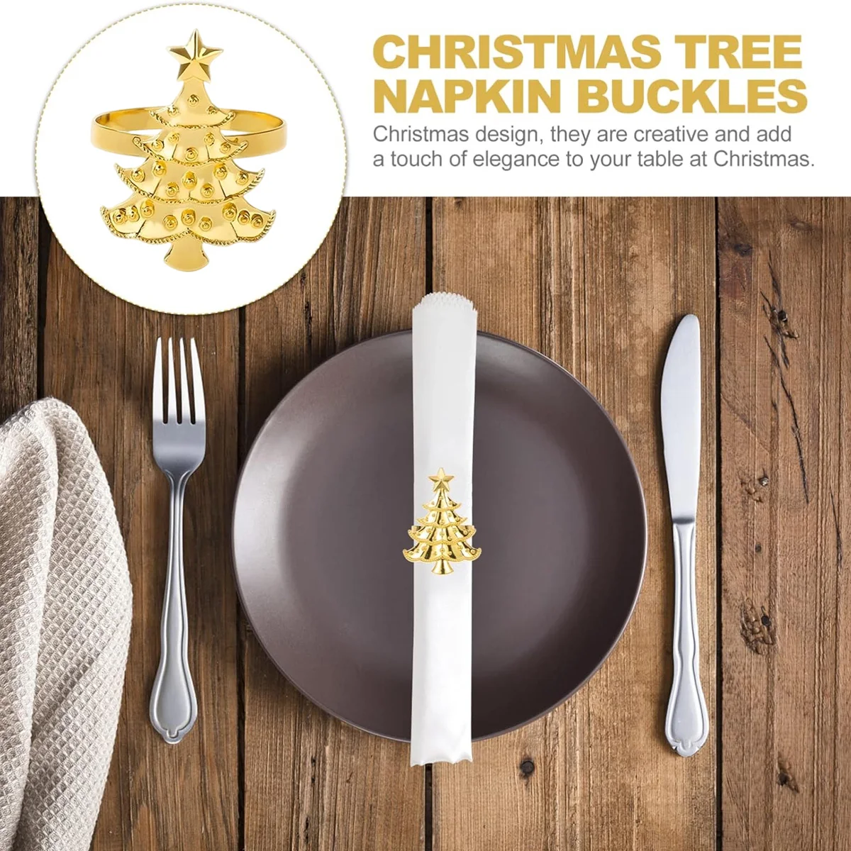 Gold Christmas Tree Napkin Ring Set 5