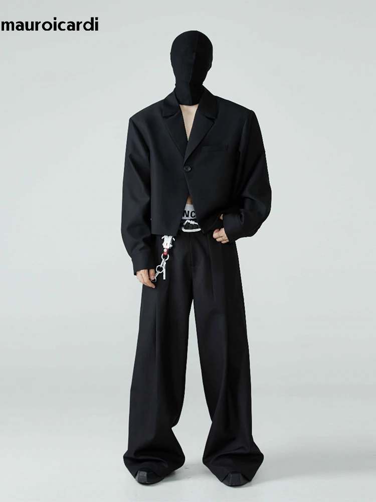 Mauroicardi Spring Autumn Long Loose Casual Baggy Flowy Soft Black Pleated Wide Leg Pants Men Luxury Designer Emo Clothing 2024 5
