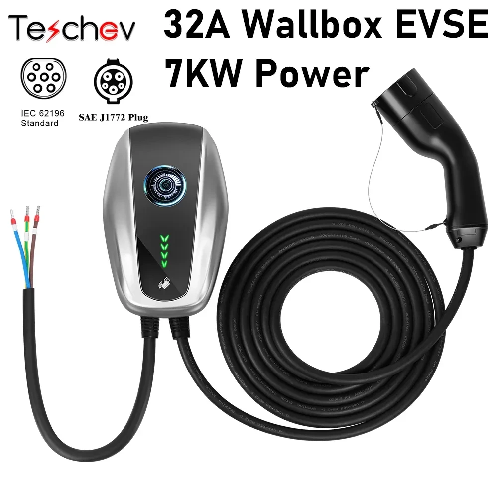 

Teschev 220V EV Charging Station Charger Electrical Vehicle Car Wallbox wth SAE J1772 Type 1 IEC 62196 Type 2 32A 7KW IP65