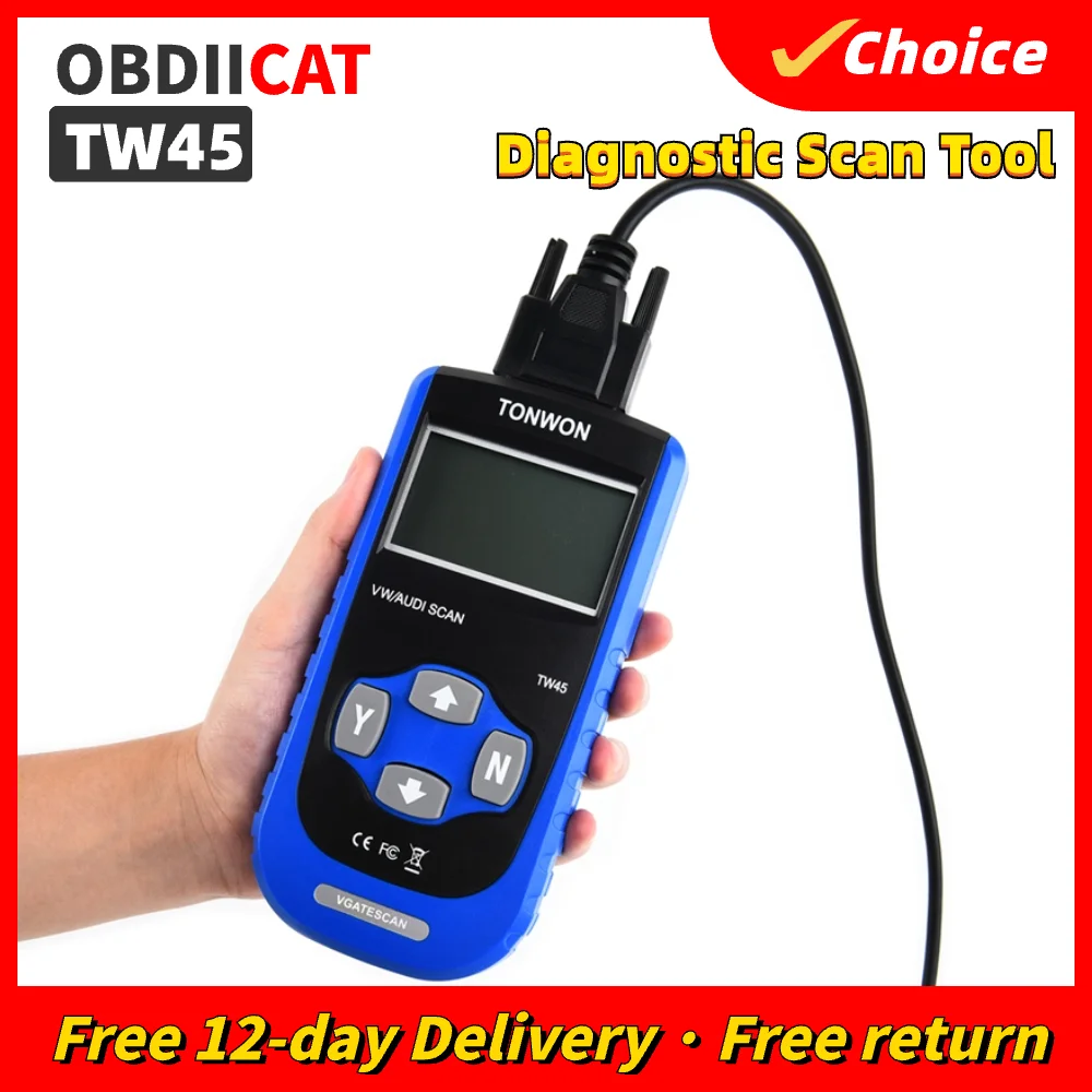 

TONWON TW45 OBD2 Scanner Diagnostic Tools Support all OBDII/EOBD Protocols For Most V-W and Au--di Vehicles since 1990