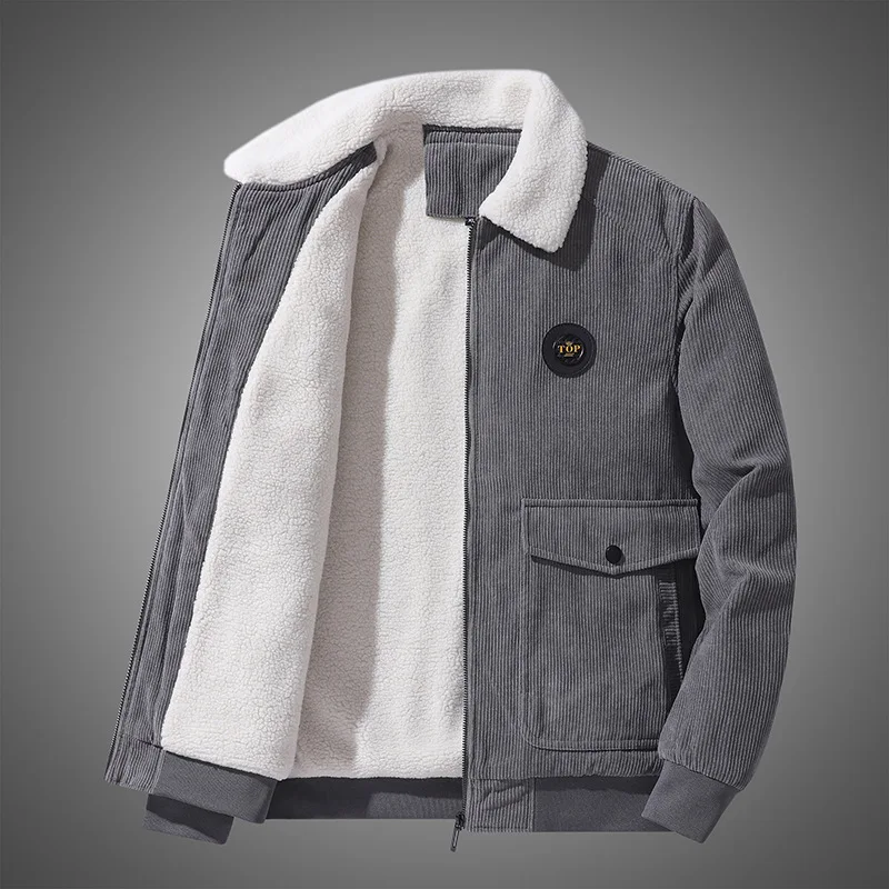 Winterjacke Herren Cord Lammwolle Plus Samt Fleece Dicker warmer Mantel Lässige lose Militärjacke Windjacke Große Größe M-5XL_voghion.com