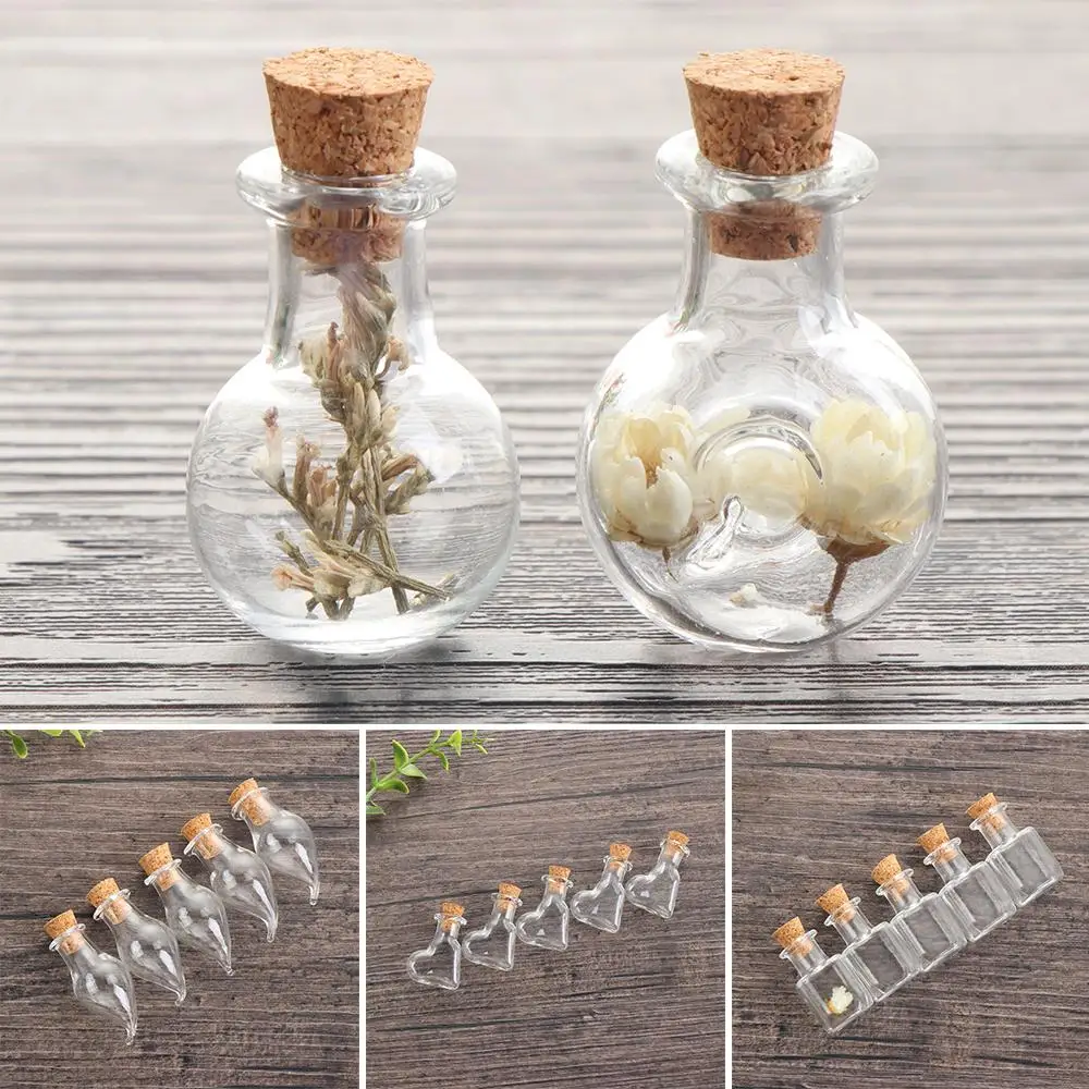 5Pcs Mini Glass Cork Bottles Empty Sample Jars Wishing Bottle Wedding Home Decoration DIY Pendants Cork Stopper Storage Vial glass bottles mini glass bottles