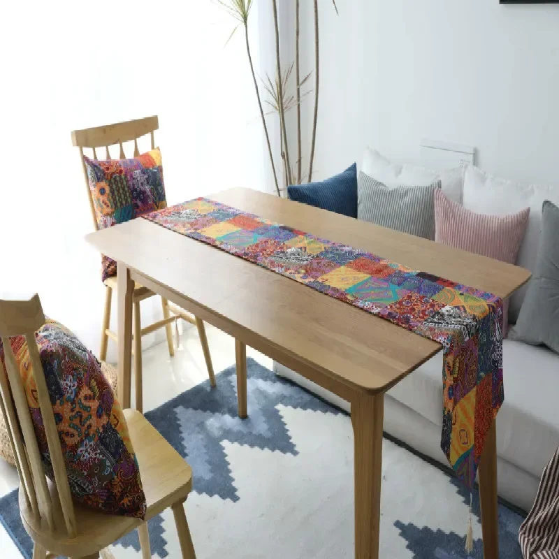 

Double-Layer 3 Sizes Cotton Linen Table Runner Retro Nostalgia Cover Bohemian Bed Flag End Towel Cloth Pad Placemat Set 4pcs