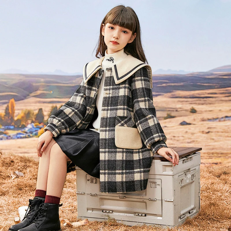 

Girls Woolen Coat Jacket Outwear 2022 Casual Plus Thicken Spring Autumn Cotton Overcoat Comfortable Teenagers Tops Children's Cl