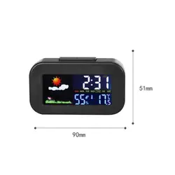 Enhanced Weather Station Clock with Color Display - Temperature & Humidity Monitor with Backlit Screen, Ideal (Black)