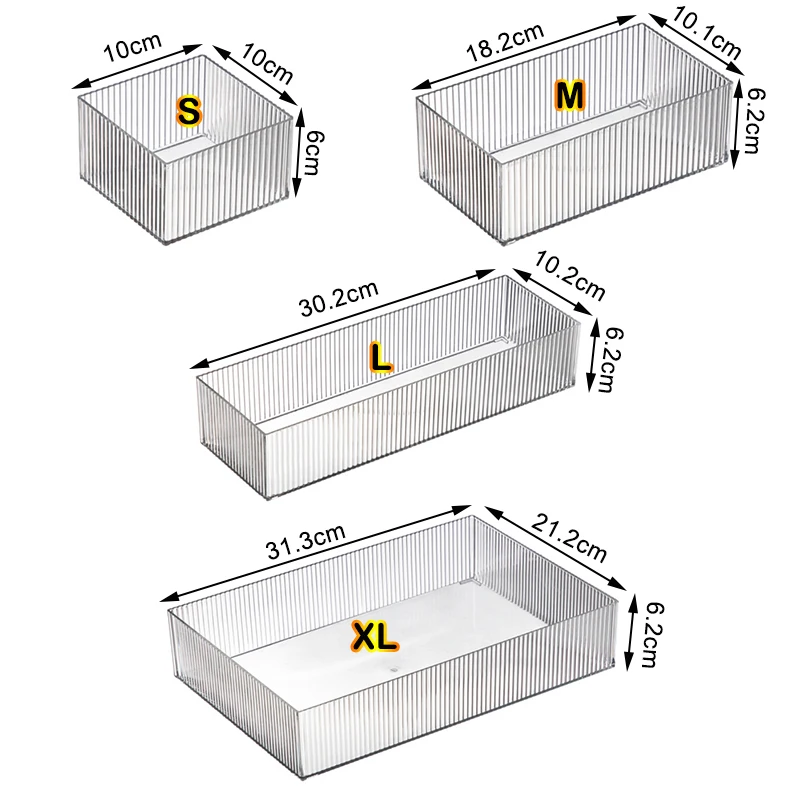 Stackable Clear Plastic Storage Box Vanity Kitchen Bathroom Drawer Divider Home Office Cosmetics Jewelry Utensils Organizer Tray