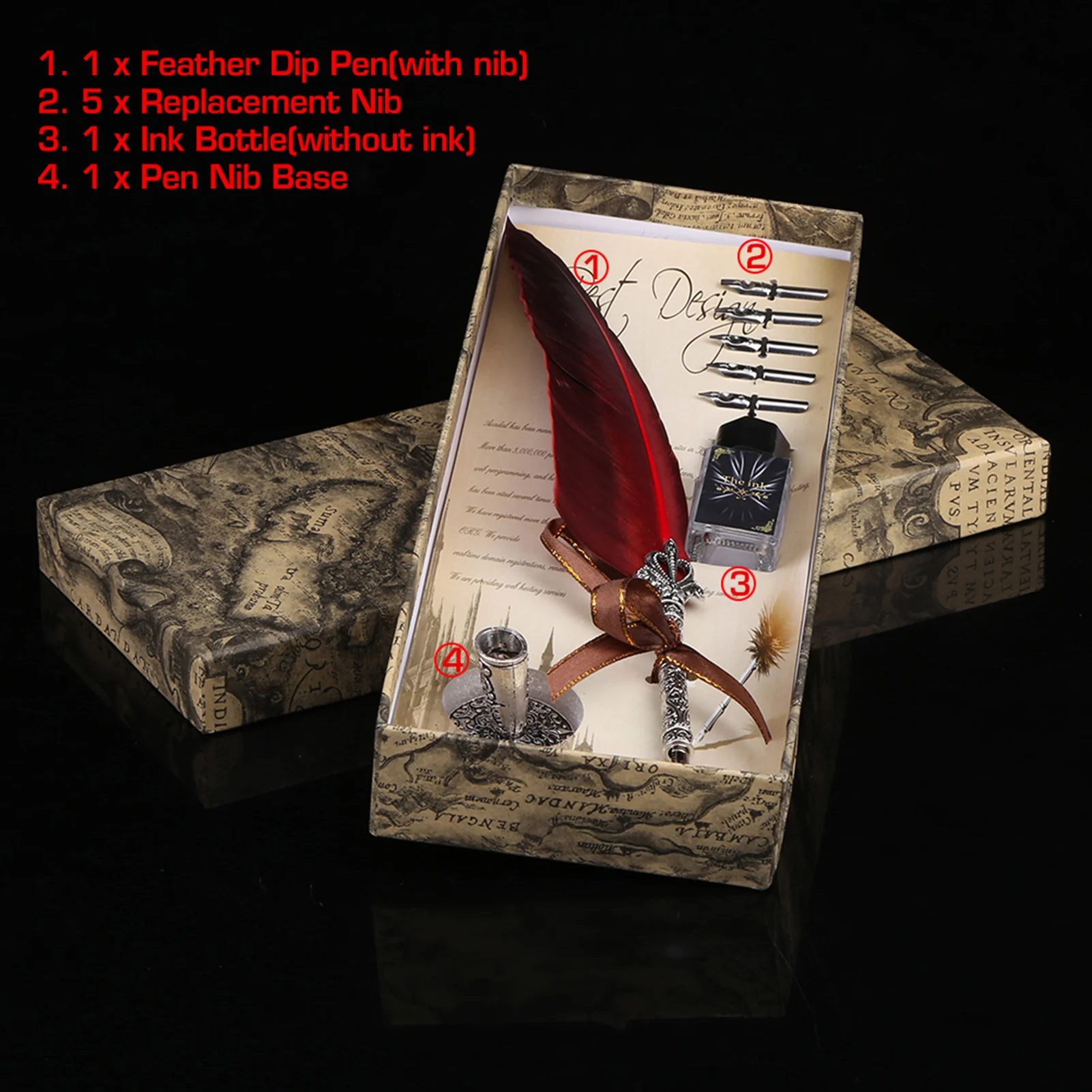 Retro Feather Pen Writing Ink Set Stationery Exquisite Feather Dip Pen Stamp Set Art Supplies Crafts Gifts For Student DIY