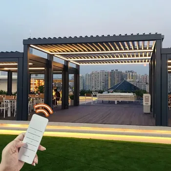 Gazebo Elettrico in Alluminio Moderno e Lussuoso, Impermeabile e Antivento, con Tetto a Lamelle Personalizzabile per Giardino Esterno