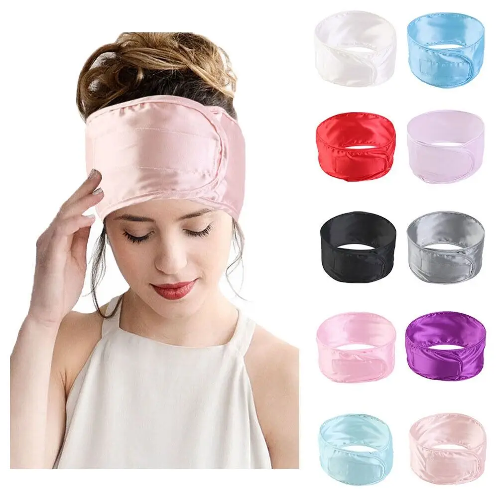 

Adjustable Silky Satin Hairband New Wide Soft Makeup Yoga Hair Bands Hair Accessories Solid Color SPA Wash Face Headband Women