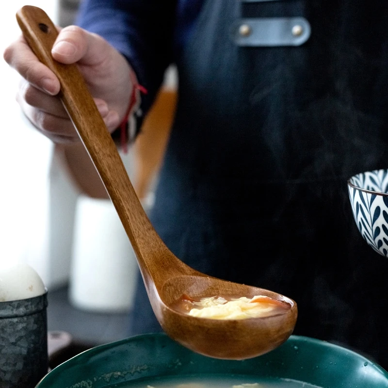 Wooden Large Capacity Soup Spoon Kitchen Use A Spoon To Handle High Temperature Cooking Convenient And Durable