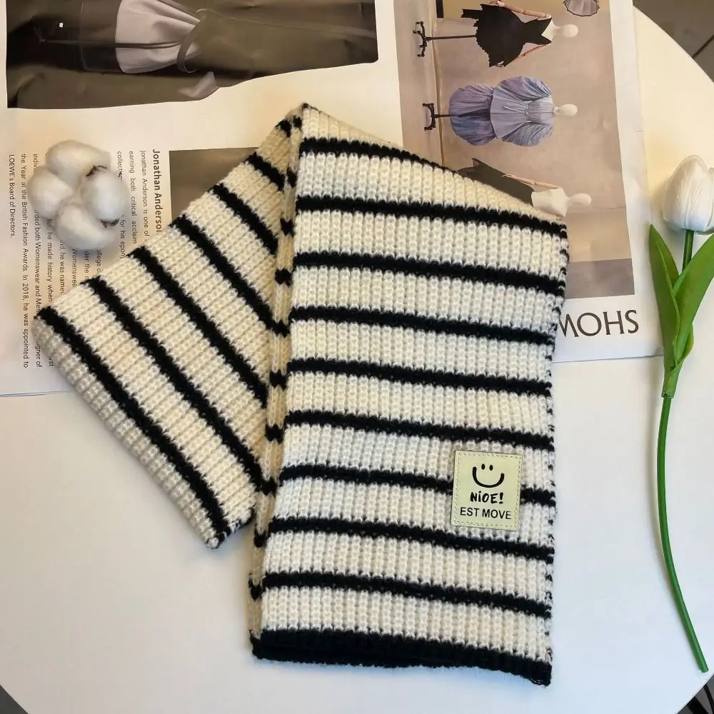Boys Girls Minimalist Stripe Baby Scarf Neck Warm Collar Wraps Neck Guards Scarves Thick Warm Baby Knitted Scarves Autumn Winter