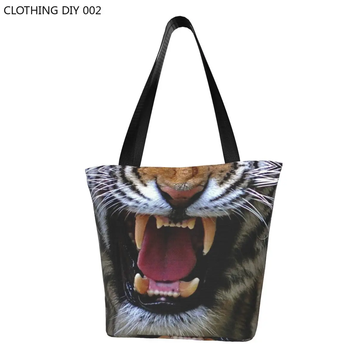 

Kawaii Printing 3D Tiger Teeth Tote Shopping Bag Portable Canvas Shoulder Shopper Vivid Beast Handbag