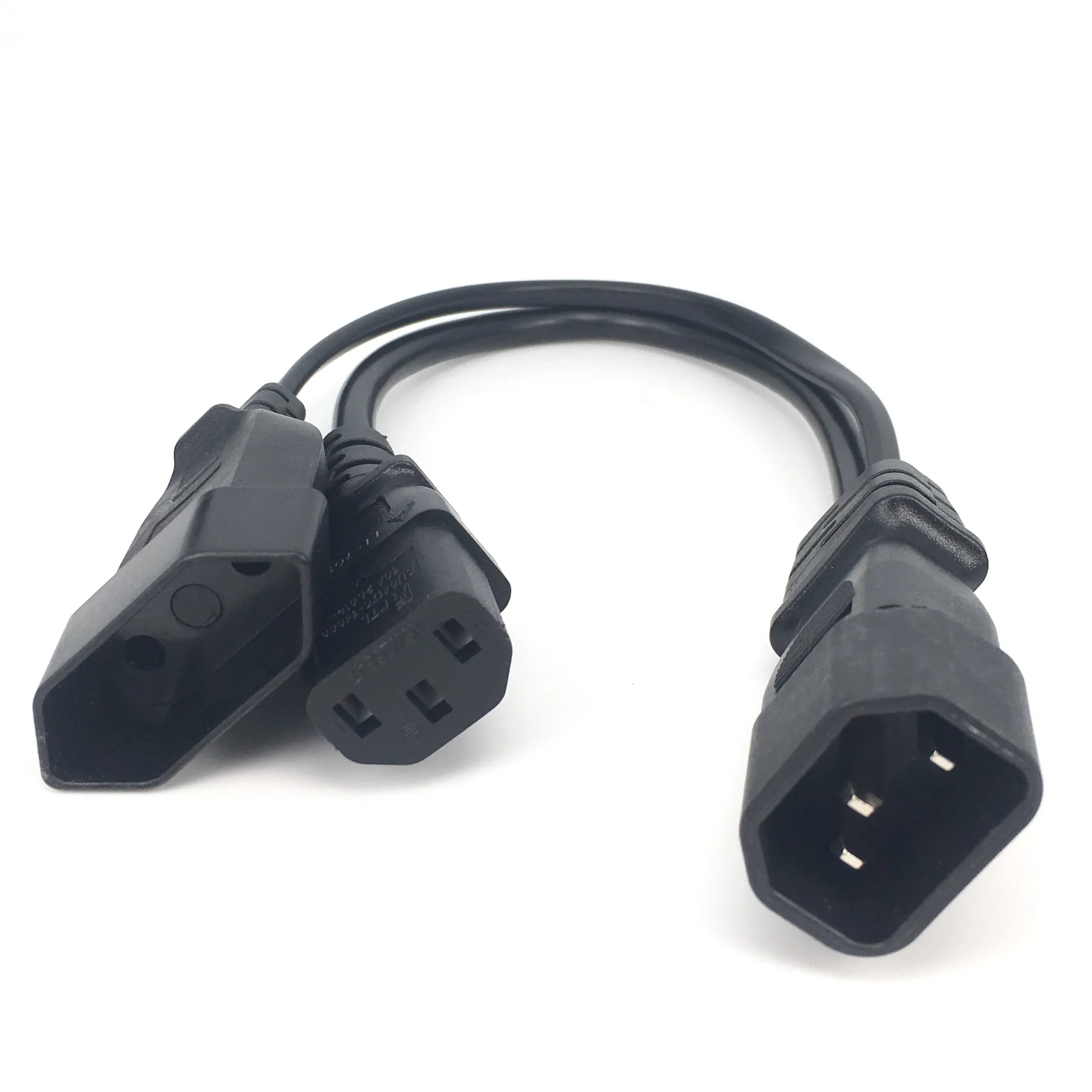 Power Cable Power Cord IEC320 3 pin C14 TO Male C13+2 hole EU 4.0mm Female socket AC power cord 0.3m Y Type Splitter Power Cord IEC320 3 pin C14 TO Ma