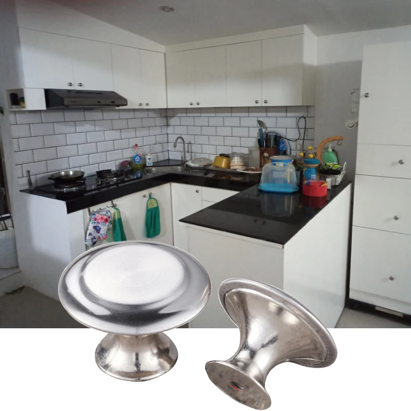 Cabinet Knob Stainless Steel Cupboard Pullers Drawer Knobs Furniture Wardrobe Round Handle Kitchen Door Pulls Hardware DIY