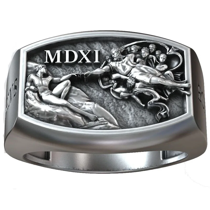 12g Hand Of God Michaelangelo Sistine Chapel Signet Artistic Relief Gifts Ring Customized 925 SOLID STERLING SILVER Many Sizes 6 10g mason man gold ring mens religious art relief customized 925 solid sterling silver different sizes 9 13