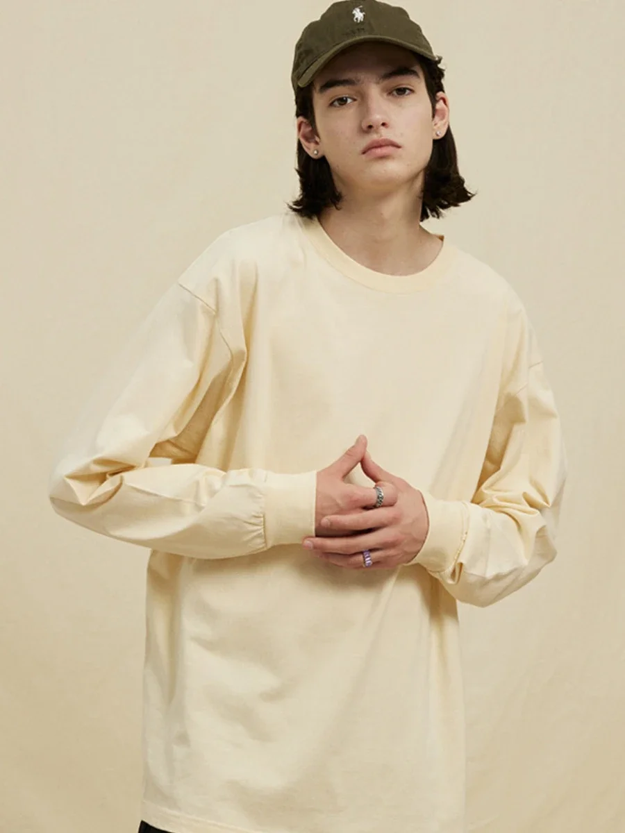 Bornladies 100% Cotton Women's T-shirt Solid Long Sleeved  Basic Trendy High Street Tee Couple Fashion Loose Thin Pullover Top