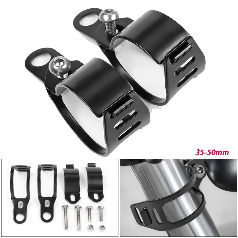 2X Motorcycle Turn Signal Light Mount Bracket Holder Fit For 35-50mm Front Fork