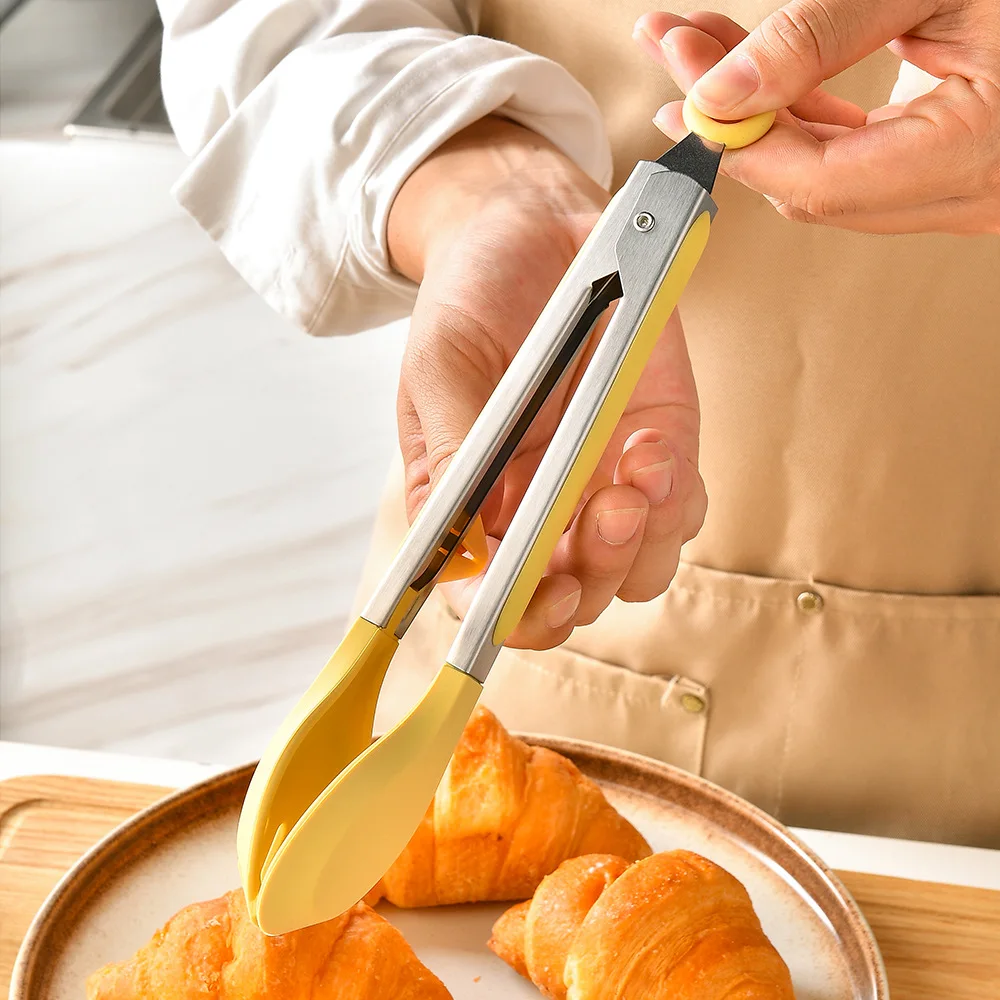 Food Tong Stainless Steel Kitchen Tongs Silicone Non-Slip Cooking Clip Clamp BBQ Salad Tools Grill Kitchen Accessories
