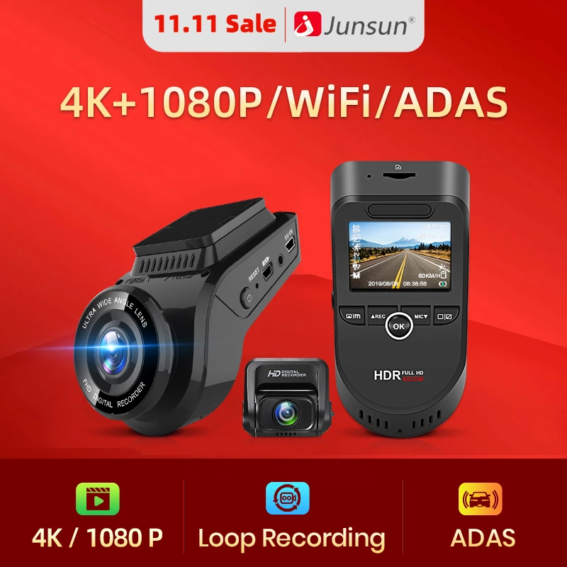 Junsun S590 WiFi 4K del coche Dash Cam Ultra HD 2160P 60fps GPS DVR cámara grabadora Sony 323 cámara visión nocturna 1080P|Cámara DVR para coche| - AliExpress