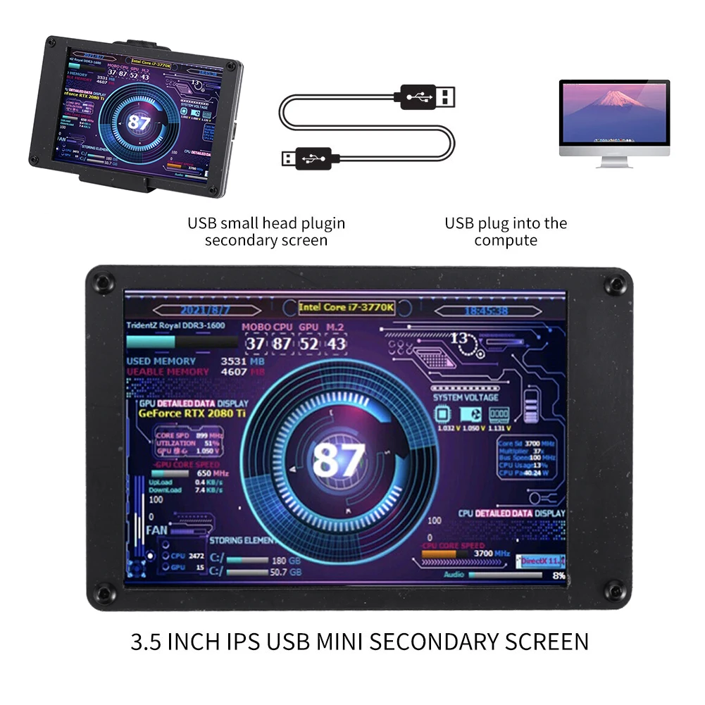 DIY  ȭ ÷ 3.5 ġ IPS ȭ µ ͸ ÷, CPU GPU RAM 4PIN 2.54 Pin To USB Male for AIDA64