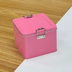 Square Tinplate Cookie Storage Box with Lid and Durable Buckle (A4)