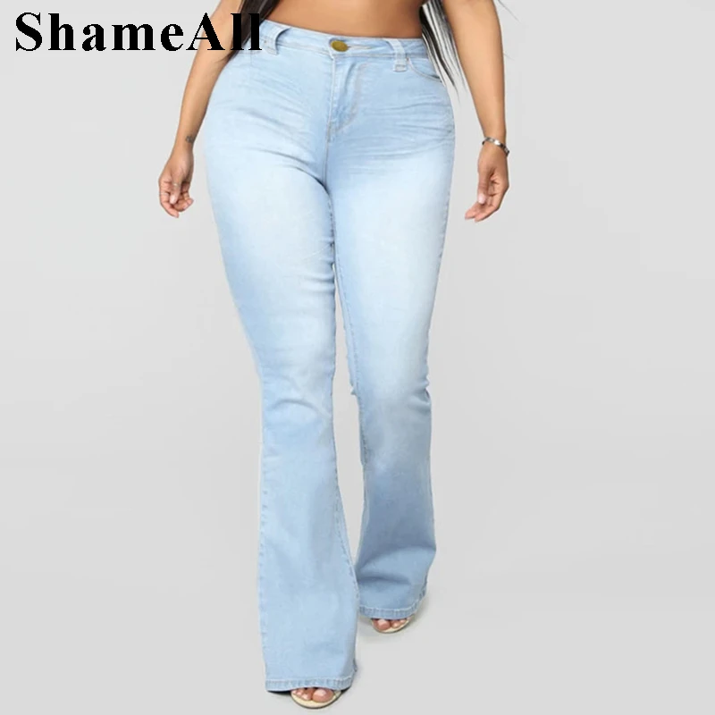 

Plus Size Stretchy Skinny white Long Flare Jeans Mom 3XL Street Vintage Blue Distressed Bell Bottoms Wide Leg Melody Denim Pants