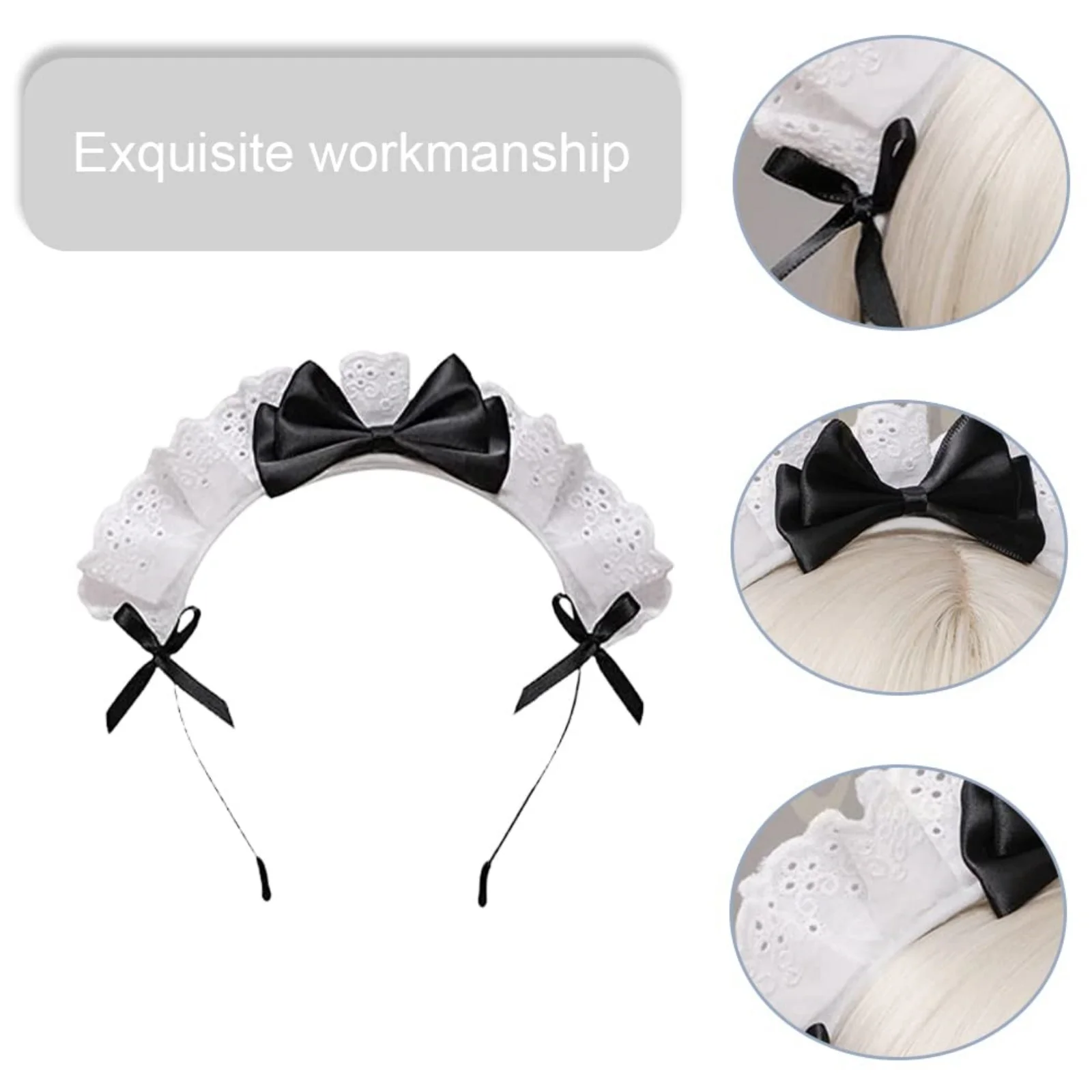 1PC　Maid Lace Bow Headband, Cute Cosplay Hair Accessory for Halloween, Costume Party & Dress - Up