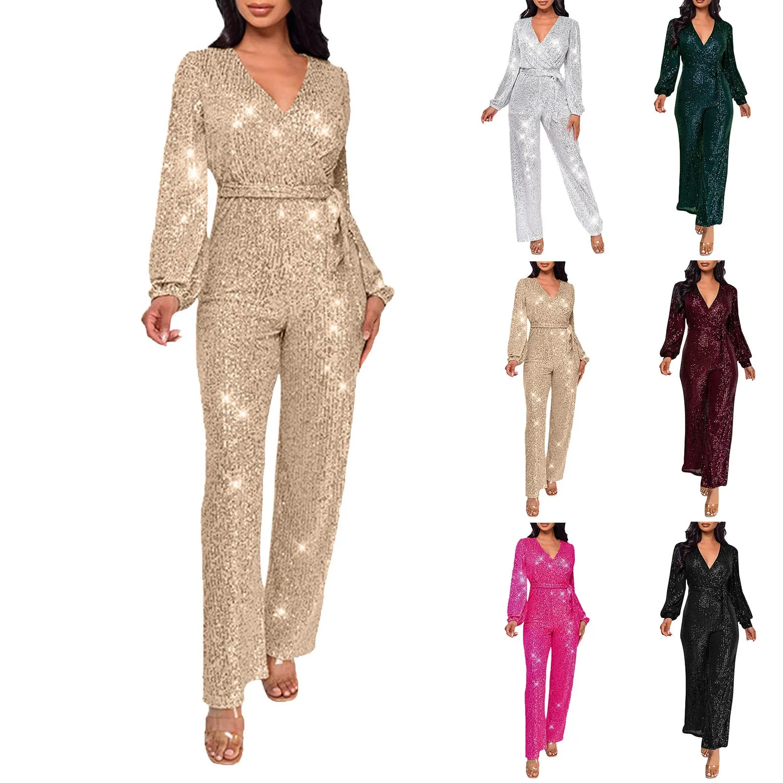Monos-informales-elegantes-para-mujer-mono-de-lentejuelas-con-cintur-n ...