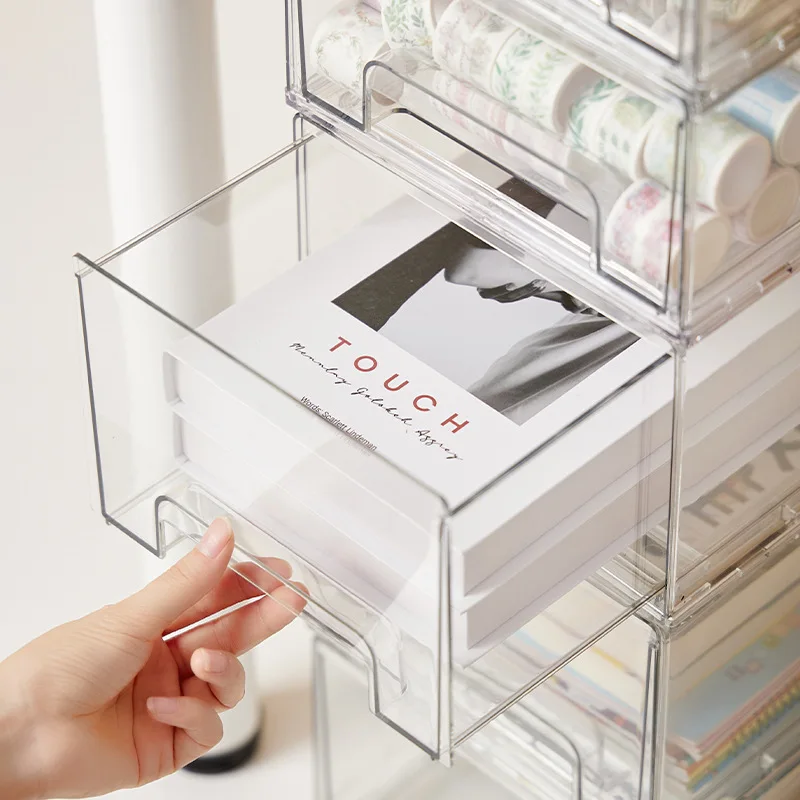 Stackable Transparent Desktop Drawer Type Storage Box Mini Cosmetic Storage Organizer Sundrie Holder Home Office