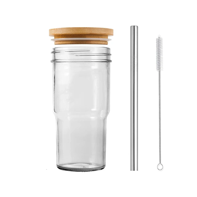 Reusable Smoothie Cups Boba Tea Lid Straw  Glass Drinking Bamboo Lid Steel  Straw - Glass - Aliexpress