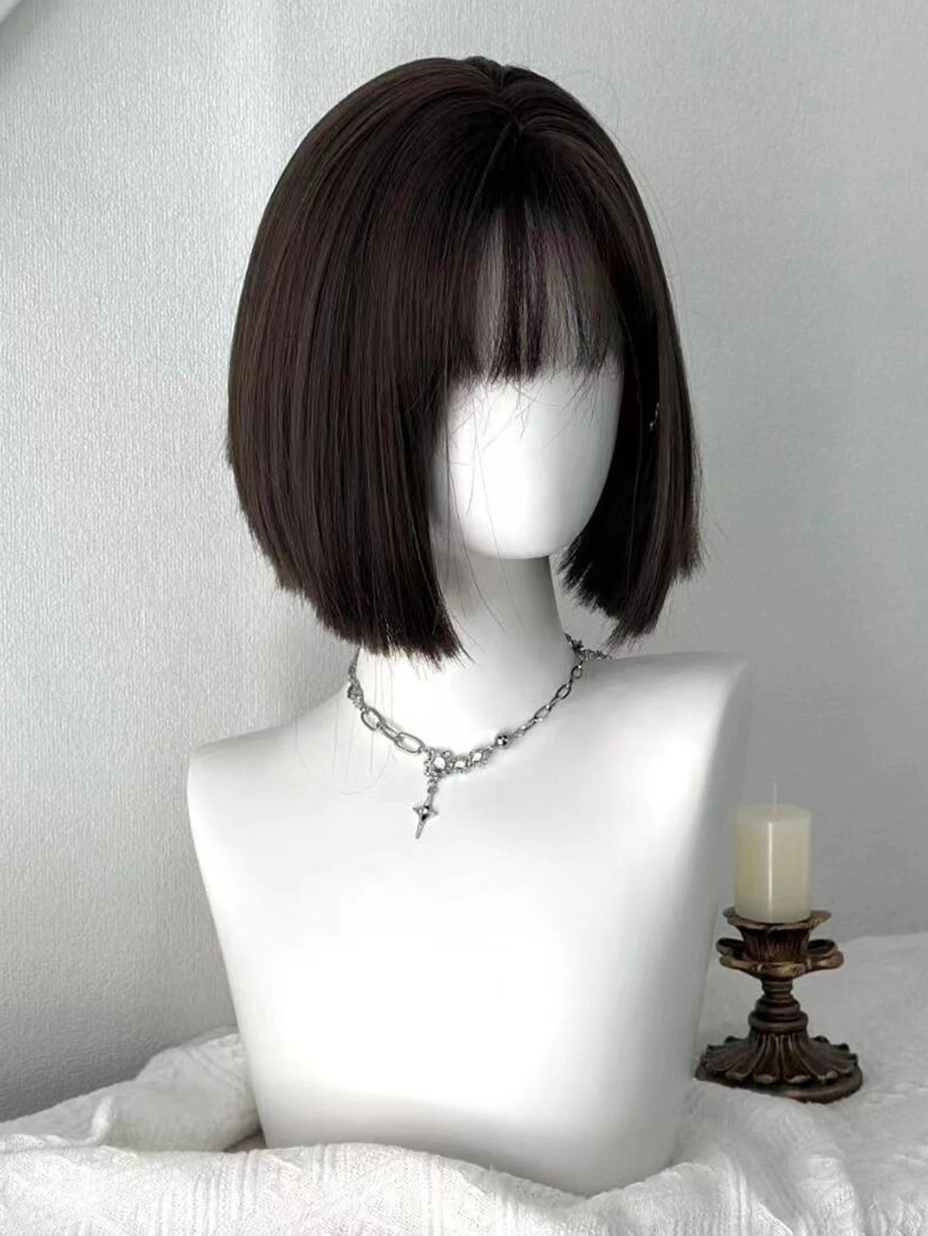 Short Synthetic Black White Platinum Wig for Women