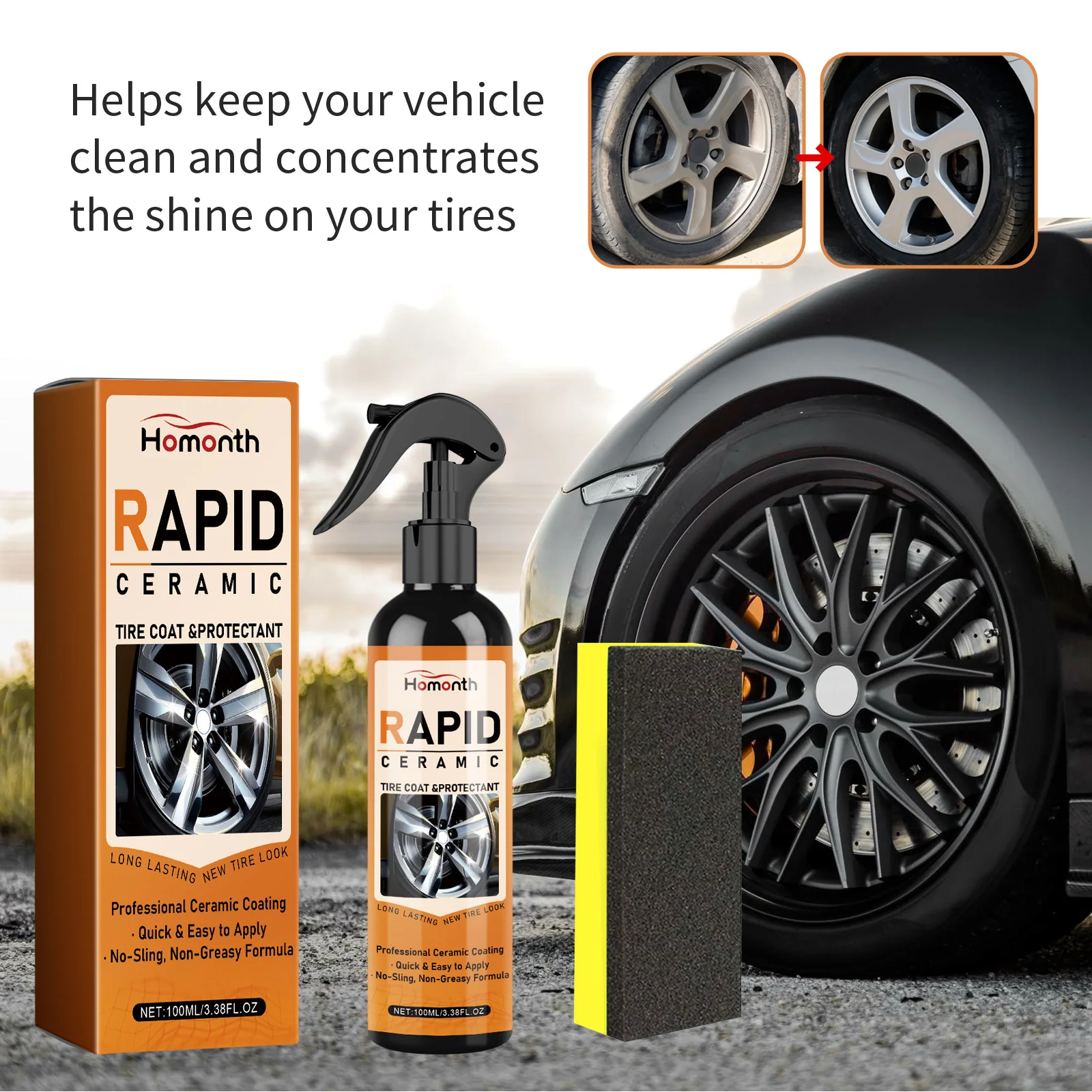 100ml Car Wheel Polishing Spray Dustproof Car Tire Brightener Long Lasting Tire Refurbishing Agent Auto Cleaning Tool