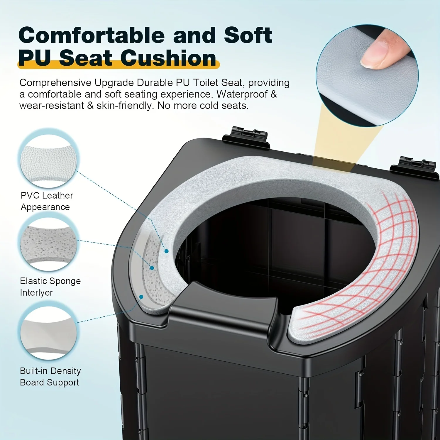 Portable Folding Toilet With PU Seat Cushion, Portable Toilet With Lid For RV, Car, Camping, Hiking, Travelling 6