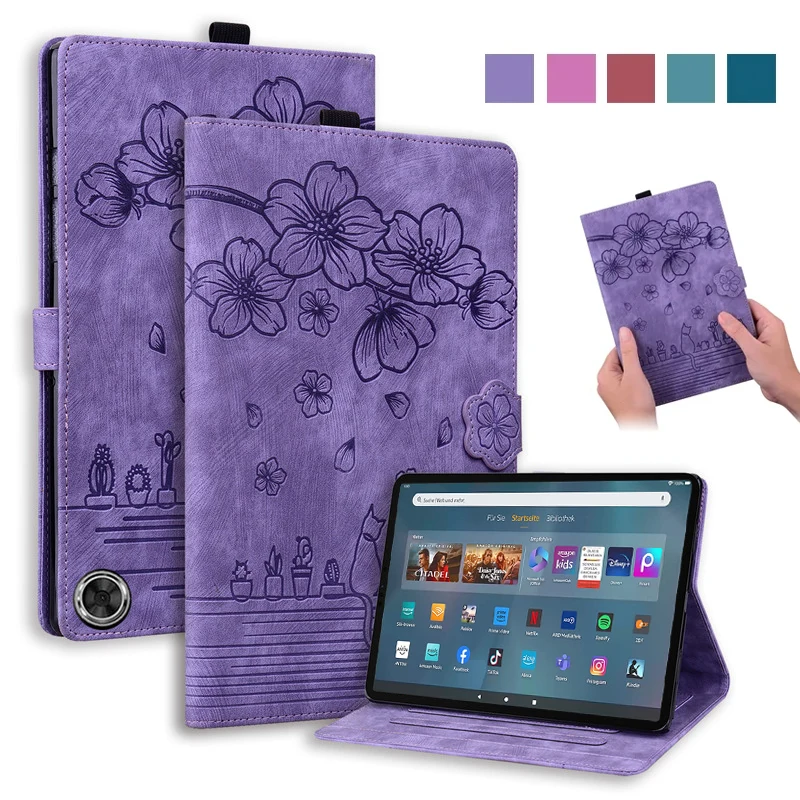 Funda Per Fire Max 11 Custodia 11 Pollici 3D In Rilievo Fiore Gatto Portafoglio Cover Per Coque Amazon Fire Max 11 2023 Custodia Per Tablet