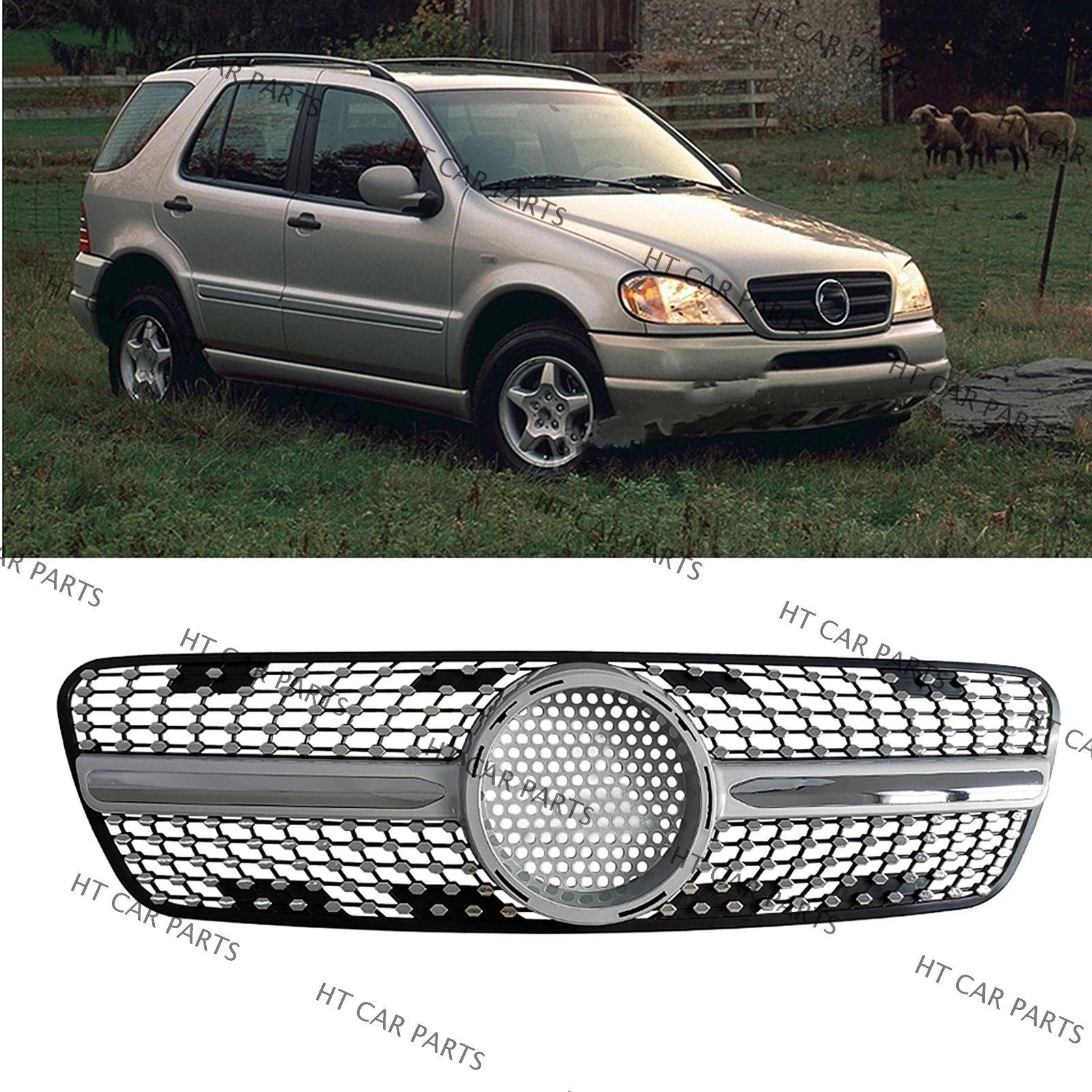 

1X Серебряная решетка для переднего бампера в алмазном стиле для Mercedes Benz ML Class W163 1999-2004 1999 2000 2001 2002 2003 2004