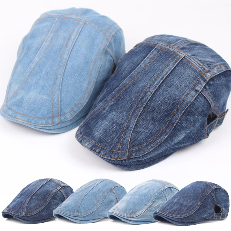 Beret Hat Cowboy Outdoor Adjustable Beret Hat Spring Summer Denim Beret Caps Bones Flat Sun Cap For Cowboy Jeans Hats For Women Men