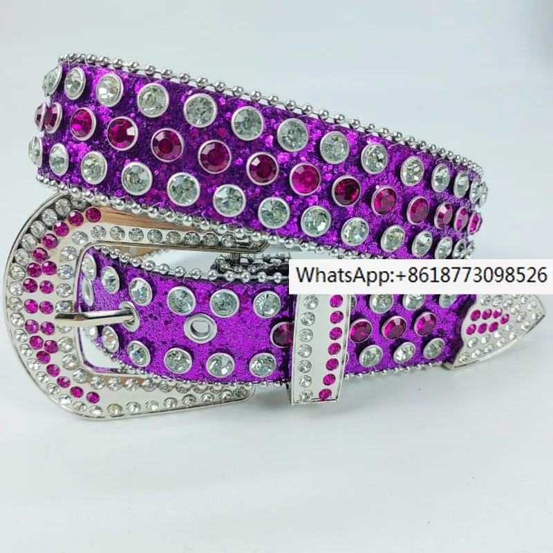 

Purple Summer American Retro Spicy Girl Fashion Brand with Rhinestone Belt and Needle Buckle Women's Design Belt