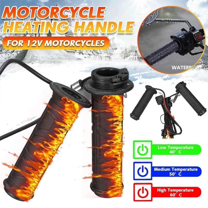 

22Mm 12V Waterproof Motorcycle Electric Heated Grips Three-Speed Adjustable Temperature Heating Handle Hand Warmers
