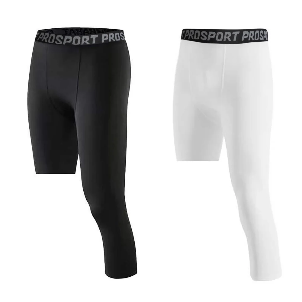 Men's Basketball Sport Tights Pants Compression Cropped One Leg Leggings Running Trousers Bottom Fitness Athletic Pant 1PC